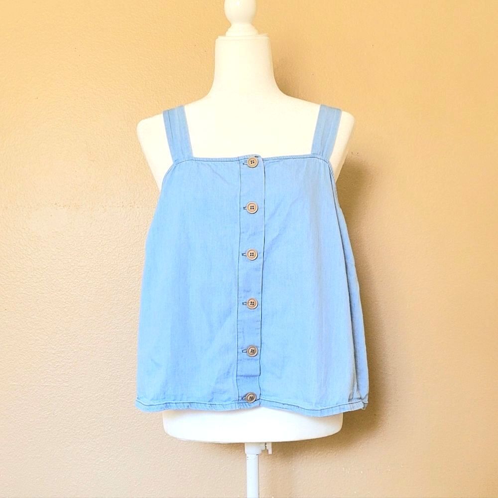 Lane Bryant Womens Blue Button Front Smocked Tank - Size 18